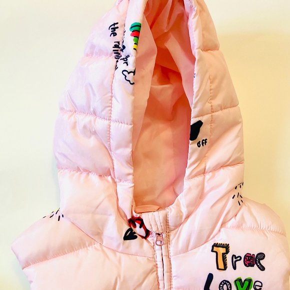 SFERA Cute Pinky 2 Pockets Hooded Sleeveless Puffed Jacket for Girls , size 6-7 - Picture 4 of 12